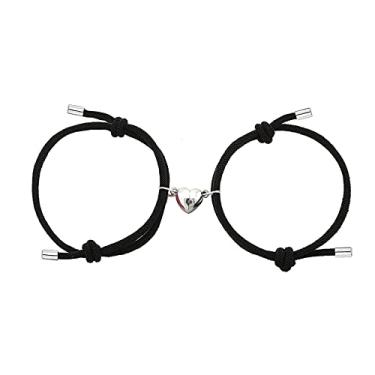 Imagem de Dlihc 2 pulseiras de casais para mulheres e homens, pulseiras de coração para casais, pulseiras combinando para melhor amigo, namorado e namorada, Adjustable, poliamida, Sem pedras preciosas