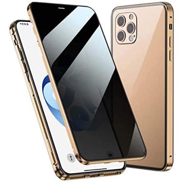 Imagem de KKFAUS Capa de telefone bumper de metal de vidro temperado de dupla face, para Apple iPhone 13 Pro (2021) capa magnética anti-peep de 6,1 polegadas (cor: ouro)