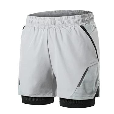 Imagem de shorts masculinos, Moniss Shorts de corrida masculino 2 em 1 com bolsos de zíper Shorts de exercício de secagem rápida para treino de academia
