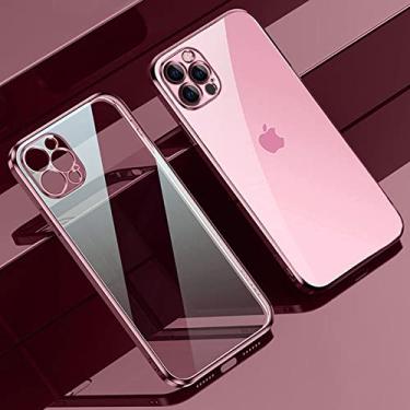 Imagem de Capa de telefone TPU transparente com placa eletrostática quadrada para iphone 13 12 11 pro max mini xs xr x 8 7 plus se 2020 capa fina e macia, rosa, para iphone xs max