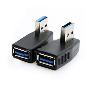 Imagem de Pacote com 2, adaptador vertical de ângulo esquerdo e direito USB 3.0 super velocidade USB 3.0 macho para fêmea acoplador de 90 graus, conector extensor de cabo USB