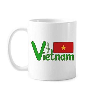 Imagem de Caneca de cerâmica com estampa de bandeira nacional do Vietnã vermelha e verde