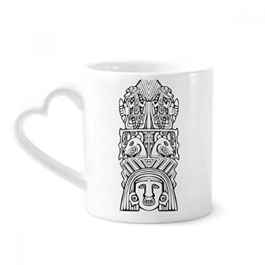 Imagem de Caneca indiana abstrata linha desenho totem pole face caneca café cerâmica copo de coração de vidro