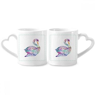 Imagem de Conjunto de canecas coloridas de porcelana para casais, pássaros, aquarela, com coração