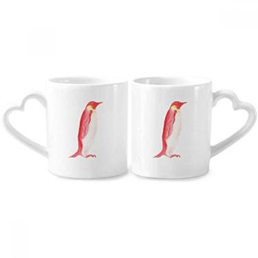 Imagem de IUCN Conjunto de canecas de porcelana para casais de pinguim imperador vermelho animais ameaçados de extinção coração copo de cerâmica