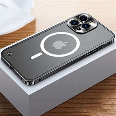 Imagem de Estojo de armação de metal galvanizado de luxo para iPhone 11 12 13 14 Pro Max 12 13 Mini 14Plus Capas de telefone com placa traseira de acrílico fosco, preto 2, para iPhone 14Pro