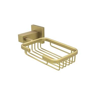 Imagem de Saboneteira Para Banheiro Cesto Metal Quadrado Gold Fosco