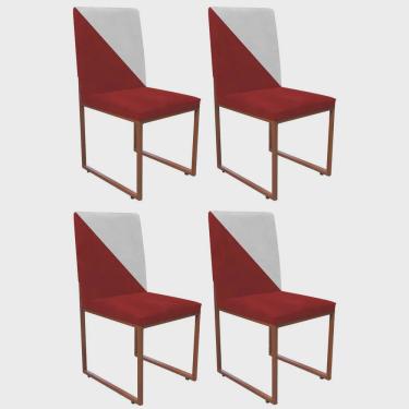Imagem de Kit 04 Cadeira Office Stan Duo Sala de Jantar Industrial Ferro Bronze Sintético Vermelho e Branco - Ahazzo Móveis