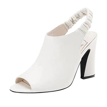 Imagem de Chinelo feminino sandálias femininas chinelos moda primavera e verão novo padrão simples cor sólida salto grosso quadrado elástico suave sapatos confortáveis e versáteis (branco, 36)