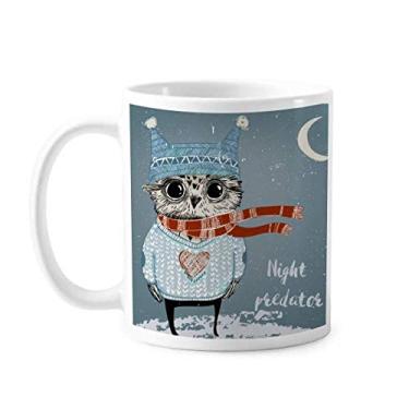 Imagem de Caneca de cerâmica para noite de inverno de coruja adorável para esboçar louça de porcelana café