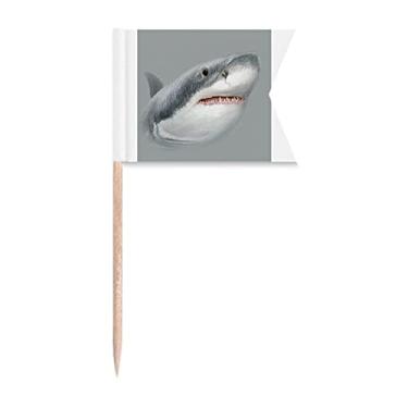 Imagem de Sharks Roam Ocean Hunt Art Deco, presente moderno com bandeiras de palito de dentes, marcação de rotulagem para festas, bolos, comida de queijo