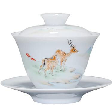 Imagem de PAYNAN Xícara de chá doméstica Gaiwan de 110 ml, conjunto de chá de porcelana branca