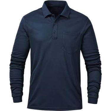 Imagem de Tyhengta Camisa polo masculina manga longa secagem rápida desempenho atlético camiseta piqué golfe, Azul marino, M