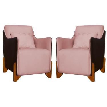 Imagem de Kit 2 Poltronas Composê Heloisa Couro Marrom Veludo Rosa - Mansão Deco