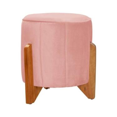 Imagem de Puff Redondo Jade em Veludo - Fina Mobília, Rosa