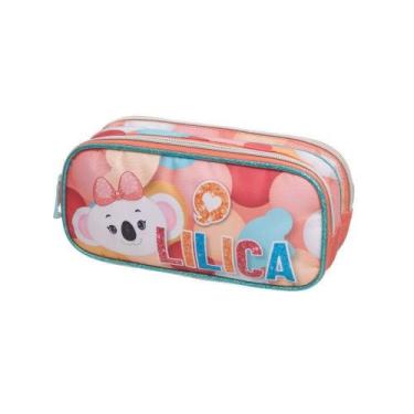 Imagem de Estojo Duplo 2023 Escolar Lilica Be Happy Em Cetim Estampada Com Glite