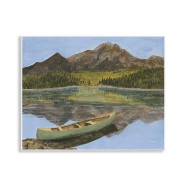 Imagem de Stupell Industries Design artístico de placa de parede de lago alpino com canoa por Michael Willett, 35,5 x 28,5 cm
