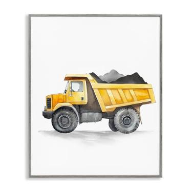Imagem de Stupell Industries Working Trucks Yellow Dump Truck Gray Framed Giclee Art Design por Christine Simpson Art, 61 x 76 cm