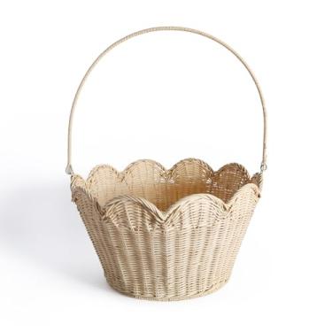 Imagem de Cesta de armazenamento de vime natural tecida à mão, cestas de vime redondas e robustas com alças, organizador multiuso para decoração de casa, escritório e piquenique (com alça)