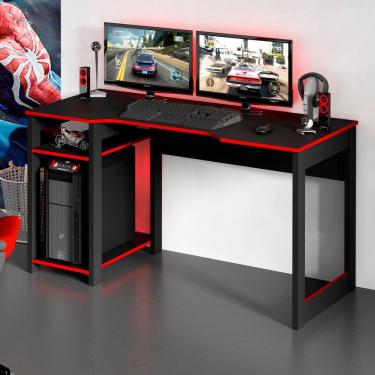 Imagem de Mesa Gamer 136cm Com 2 Prateleiras E Porta Cpu Preto/vermelho