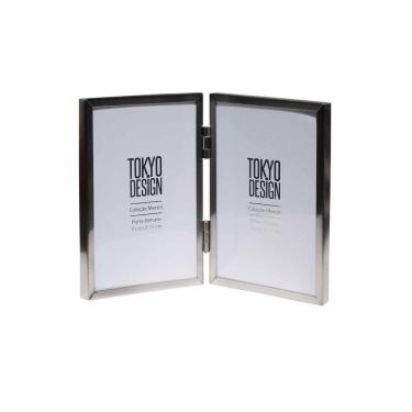 Imagem de Porta Retrato Duplo Livro Abre Fecha Em Metal E Vidro 10X15