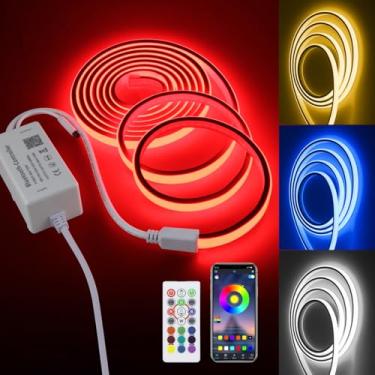 Imagem de Aclorol Fita de luz LED COB 3,5 m RGB LED para ambientes externos, à prova d'água, IP67, CA, 110 V-130 V, luz regulável, com controle de aplicativo, sincronização de música para gabinetes, prateleiras