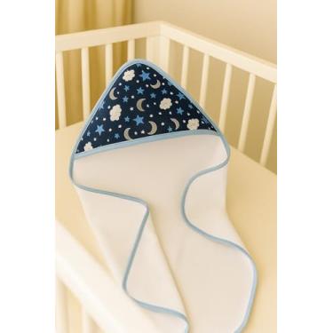 Imagem de Toalha De Banho Bebê Menina(o) Forro Fralda Com Capuz Maciam 70 x 70cm (Azul Marinho)