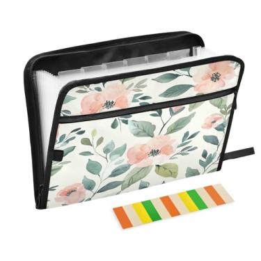 Imagem de Wassud Pasta organizadora de arquivos de papel A4 de acordeão floral primavera com etiquetas pasta de arquivo expansível com 13 bolsos