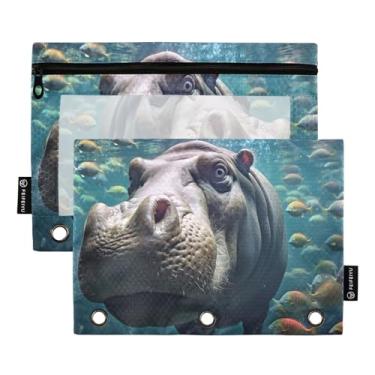 Imagem de Wassud Hipopótamo subaquático pacote com 2 pastas de fichário com 3 furos, pasta organizadora de arquivos para casa, escritório