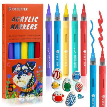 Imagem de GELETTER Marcadores de tinta acrílica, ponta de pincel, à base de água, controle automático de tinta, canetas de tinta para pintura rupestre, tela, madeira, vidro e mais (pacote utilitário - 5 ct)