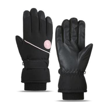 Imagem de Luvas femininas de esqui de inverno – Luvas térmicas impermeáveis com tela sensível ao toque para snowboard e motociclismo, design antiderrapante à prova de vento (preto)