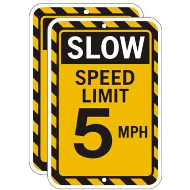 Imagem de Pacote com 2 placas de trânsito de limite de velocidade lenta 10 km/h, 45 x 30 cm, placa de trânsito de metal refletivo de grau de engenheiro para estradas, calçadas e áreas de estacionamento