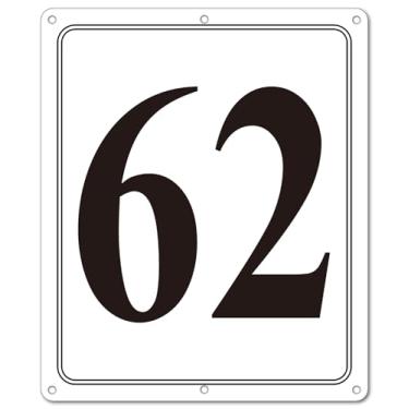 Imagem de i-CowFun Placa numerada de metal premium ao ar livre, refletiva de 30,5 x 25,4 cm placas numeradas de alumínio grande 62 para estacionamento, quadra de tênis, campo, armazém, corredor, edifício, doca