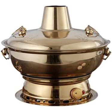 Imagem de 1800W 2 Em 1 Panela Elétrica Antiga Pequim Panela Quente Chinesa Cobre Aço Inoxidável Caldeira De Sopa Aquecida A Carvão Tradicional Utensílios De Cozinha Panelas, 30-36cm,Ouro,32 Cm,Collector88