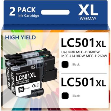 Imagem de Weemay LC501XL Cartucho de tinta preta XL LC501XL2PK (2-preto, 1.000 páginas) Alto rendimento compatível com Brother LC501XL cartucho de tinta BK para impressora Brother MFC-J1260W MFC-J1360DW