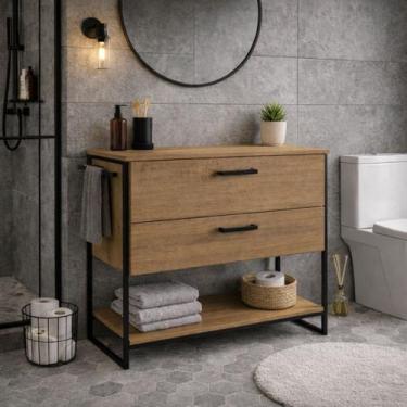 Imagem de Gabinete Armário Banheiro 80cm Estilo Industrial L1028 Lacasamia, Mel