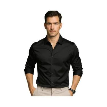 Imagem de Camisa Social Masculina Branca 6XL De Cetim Slim Fit Com Manga Longa E