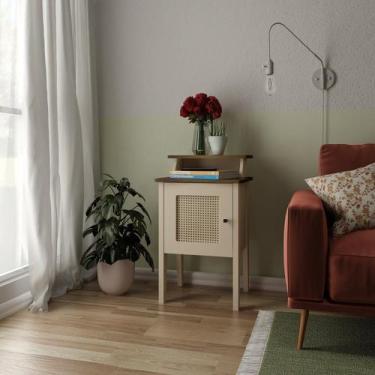Imagem de Mesa Lateral de Apoio 100% MDF com Porta em Palinha Charlotte Bege - A