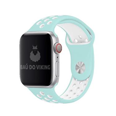 Imagem de Pulseira Silicone Furos, compatível com Apple Watch (Turquesa Branco, 42/44/45 Grande)