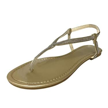 Imagem de Chinelos para mulheres, clipe de flor = dedo do pé sandálias de praia moda feminina boêmia plataforma sapatos, Dourado, 7.5