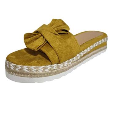 Imagem de Sandálias femininas de verão respirável com laço de praia sandálias abertas dedo do pé sandálias femininas P tamanho 10, Amarelo, 9