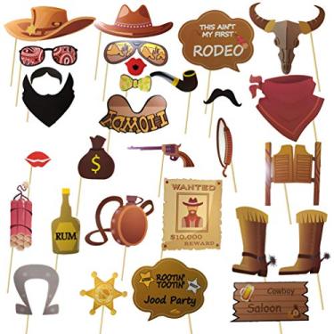 Imagem de Acessório para cabine de fotos Western Cowboy Bandana Wild West Party divertido tema de celeiro selfie adereços festa caubói ocidental decoração para meninos e meninas chá de bebê, festa de primeiro aniversário, artigos de chá de panela de casamento 30 peças