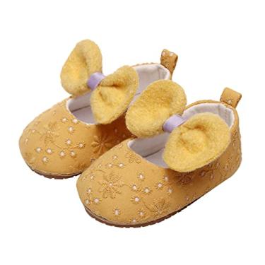 Imagem de Sandálias infantis para meninas com laço bordado floral para primeiros passos, sandálias infantis de princesa (amarelo, 12 meses)