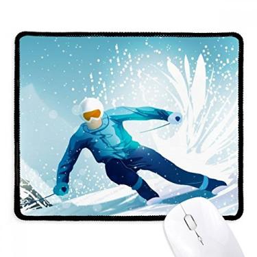 Imagem de Mouse pad com ilustração de esqui e bastão de esqui para esportes de inverno, tapete de borracha para jogos