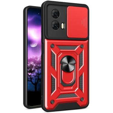 Imagem de Ysnzaq Capa protetora para Motorola Moto G04/Moto G24, [proteção à prova de choque] [janela de empurrar a lente] capa de telefone com suporte magnético para Motorola Moto G04/Moto G24 SJ vermelha