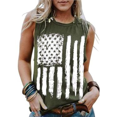 Imagem de Camiseta regata feminina com bandeira americana patriótica camiseta sem mangas com bandeira dos EUA 4 de julho, Verde_nova, P