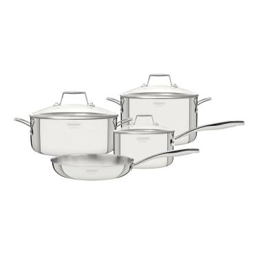 Imagem de Jogo de Panelas Tramontina 4 Peças Grano em Aço Inox com Corpo Triplo e Tampa De Vidro