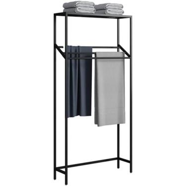 Imagem de Suporte para toalhas Toalheiro autônomo Toalheiro de 3 camadas Toalheiro autônomo com rack de armazenamento Rack de cobertor de metal Rack de secagem Toalheiro Prateleira de toalhas em pé To