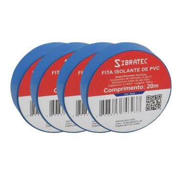 Imagem de Kit 4 fita isolante azul 19mm x 20mtsibratec