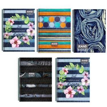 Imagem de Kit 5 Caderno Jeans 96 Folhas Arame Capa Dura Reforçado - Maxima cader